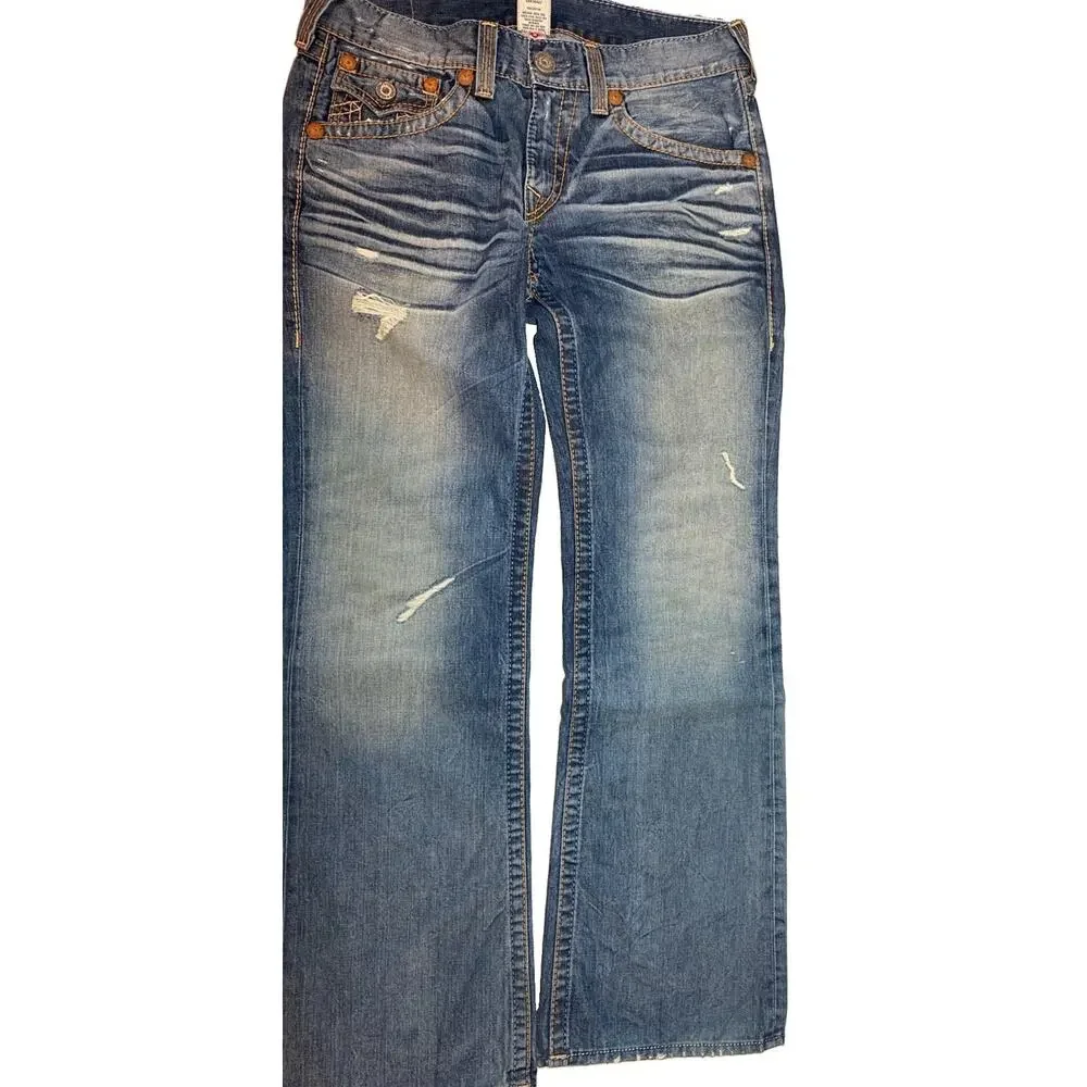 True Religion Billy Big T Distressed Jeans Mens 34 Blue Made In USA Y2K